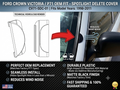 Crown Victoria spotlight delete cover infographic showing OEM fit, wind noise reduction, and specifications
